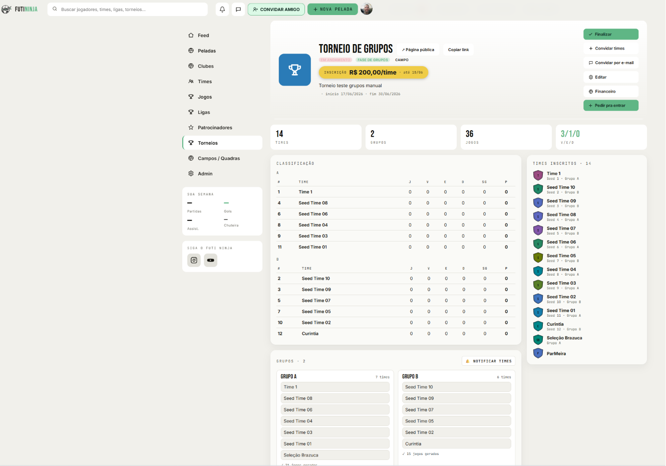 Organize sua liga no app Futi.ninja